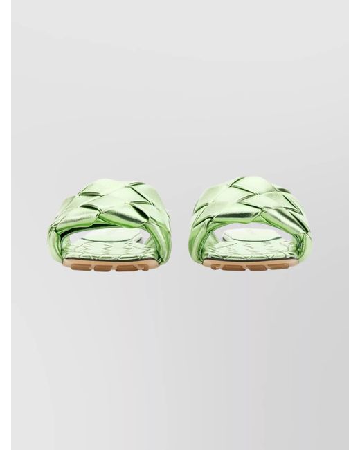 Bottega Veneta Green Leather Woven Flat Sandals