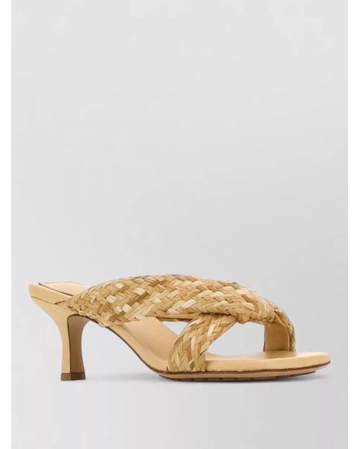 Bottega Veneta Natural Riva Raffia Mules Open Toe Kitten Heel