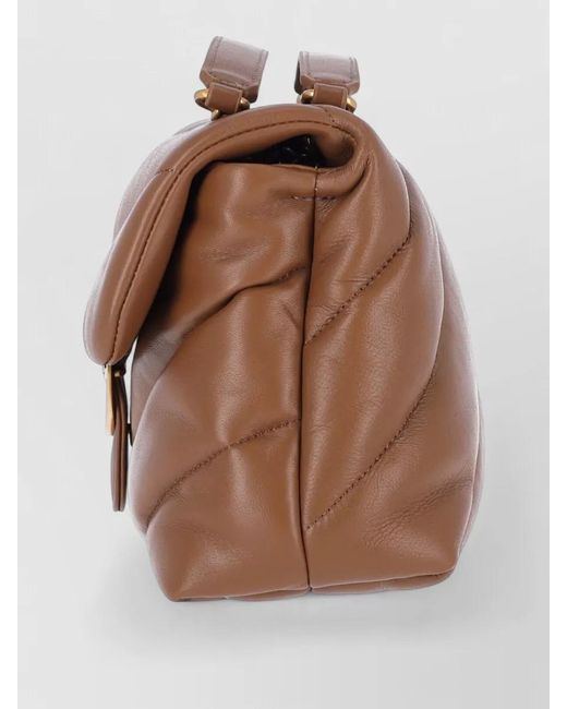 Pinko Brown Quilted Leather Chain Shoulder Bag Adjustable Strap