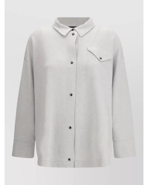 Fabiana Filippi White Knitwear Shirt Long Sleeves Collared Neck Pocket
