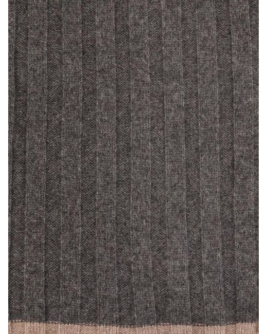 Brunello Cucinelli Gray Ribbed Cashmere Scarf Two-Tone Profile for men