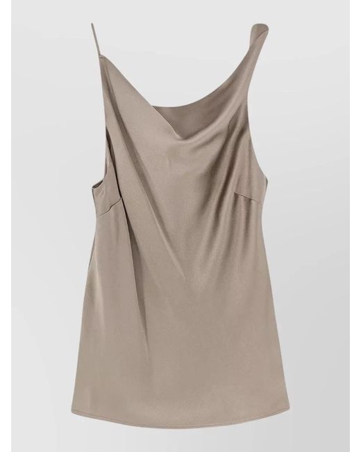 Alysi Natural Satin Top Asymmetric Draped Cut Out Back