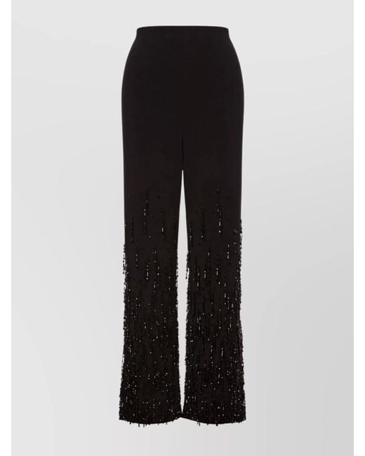 Alberta Ferretti Black Flared High Waist Trousers With Beaded Embellishments
