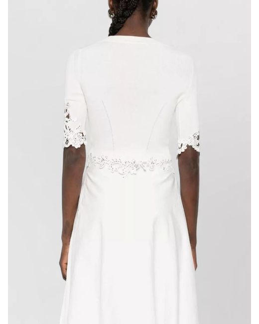 Ermanno Scervino Natural Cotton V-Neck Embroidered Cardigan