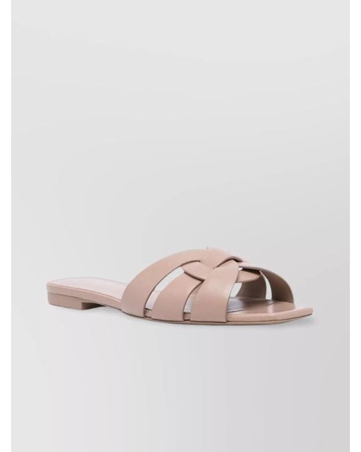 Saint Laurent Natural Leather Tribute Flat Sandals