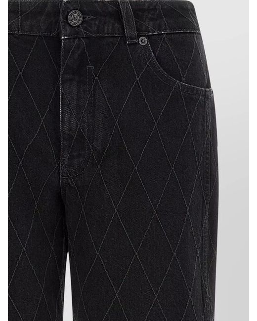 Balmain Black High Waist Quilted Wide Leg Denim Jeans
