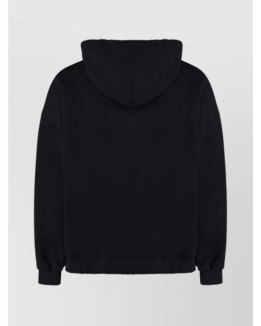 Palm Angels Black Ribbed Cotton Hoodie for men