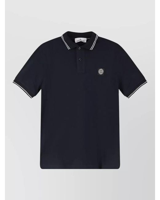Stone Island Blue Slim-Fit Cotton Piqué Short-Sleeve Polo Shirt for men