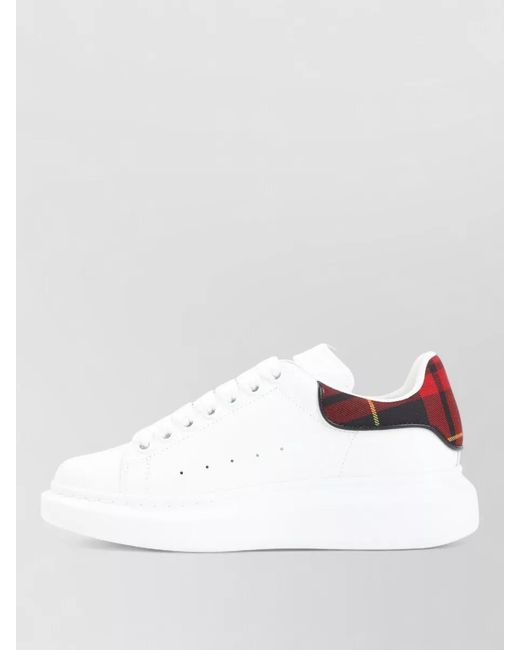 McQueen White Oversized Leather Sneakers Checkered Heel Detail
