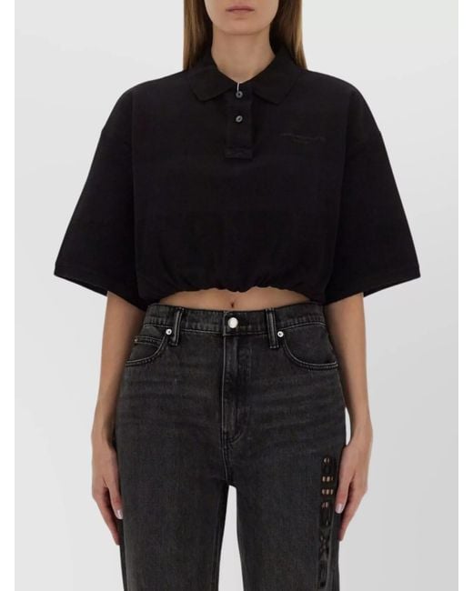 Alexander Wang Black Deconstructed Cotton Polo Top