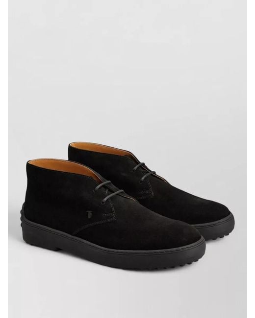 Tod's Black Winter Suede Derby Shoes Rubber Sole for men