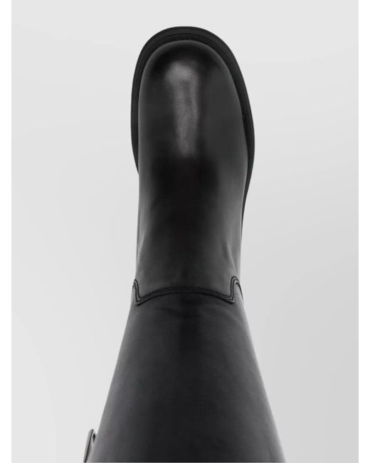 Hogan Black Leather Chunky-Sole Mid-Calf Boots