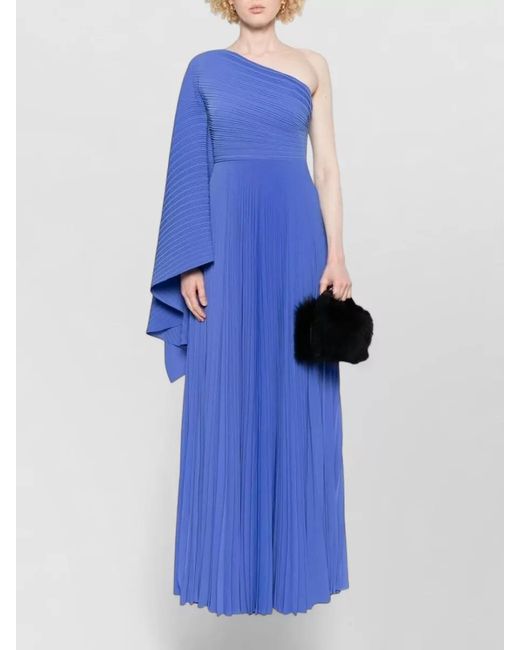 Solace London Blue One Shoulder Asymmetric Pleated Maxi Dress