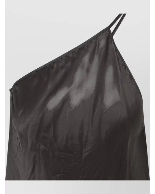 Rick Owens Black Cupro One-Shoulder Top