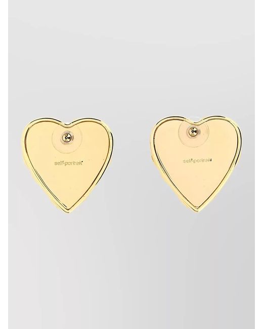 Self-Portrait Metallic Heart Motif Earrings Tone Gemstones