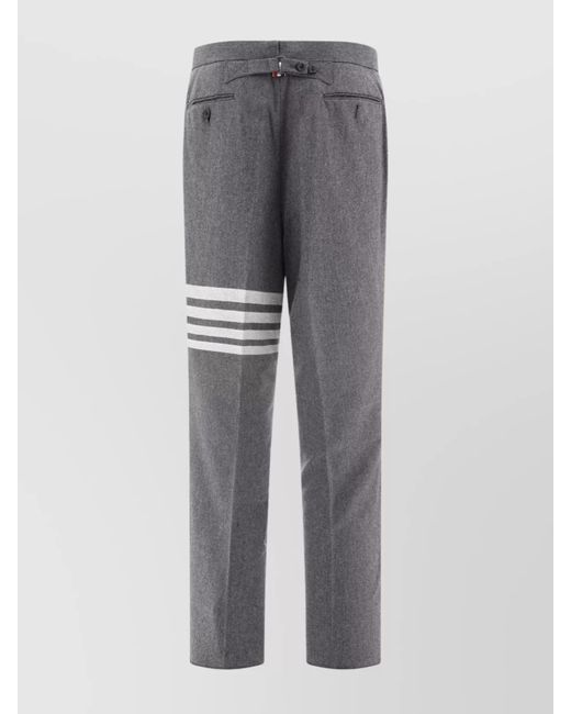 Thom Browne Gray Wool Cashmere Flannel Mid-Rise Straight-Leg Tailored Trousers for men