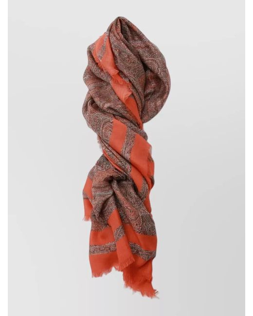 Etro Red Lightweight Rectangular Scarf Fringed Edges