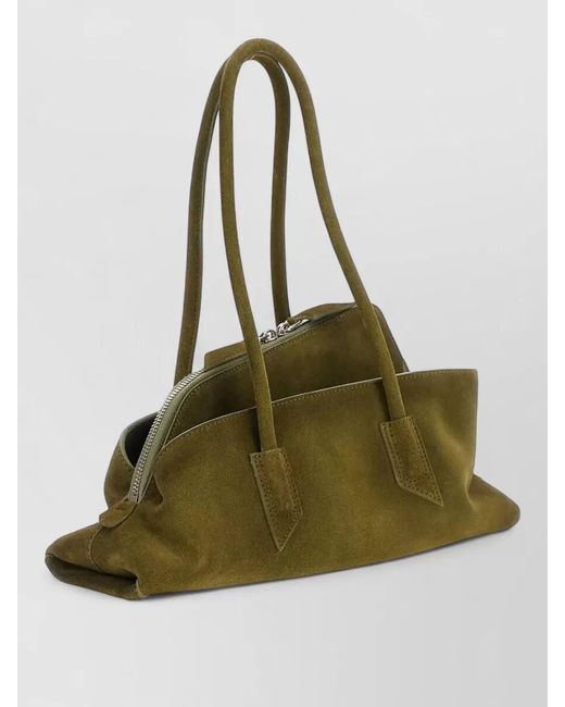 The Attico Green La Passeggiata Small Suede Shoulder Bag