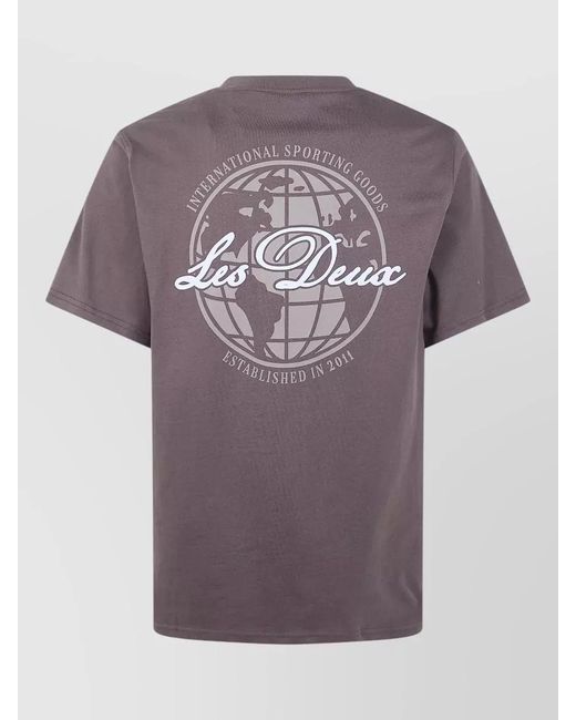 Les Deux Purple Ben Globe Graphic Crew Neck T Shirt for men
