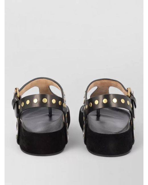 Isabel Marant Black Leather Studded Flat Open Toe Sandals