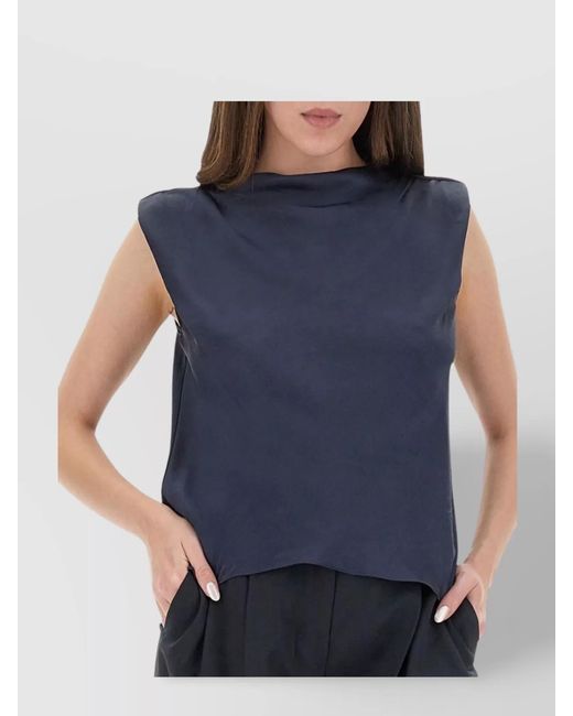 Theory Blue Satin Tiny-Fit Blouse