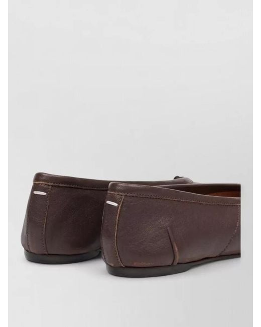 Maison Margiela Brown Tabi Leather Ballerina Shoes Round Toe