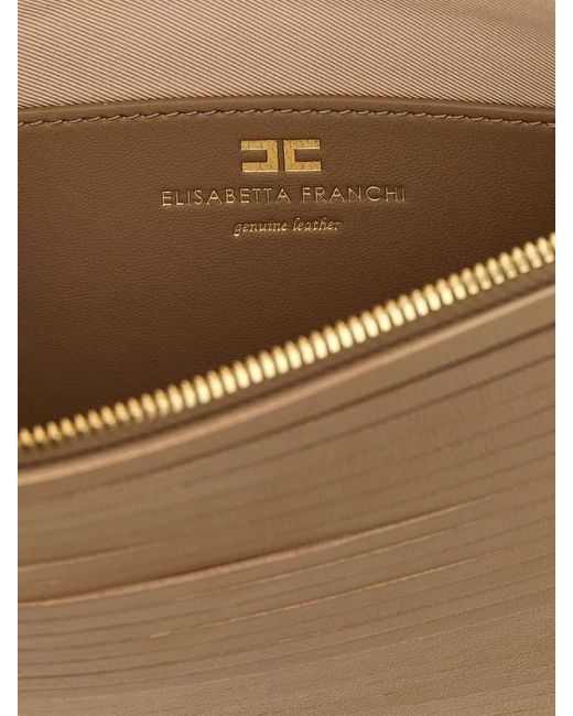 Elisabetta Franchi Natural Fringe Clutch Bag Tone Chain Strap