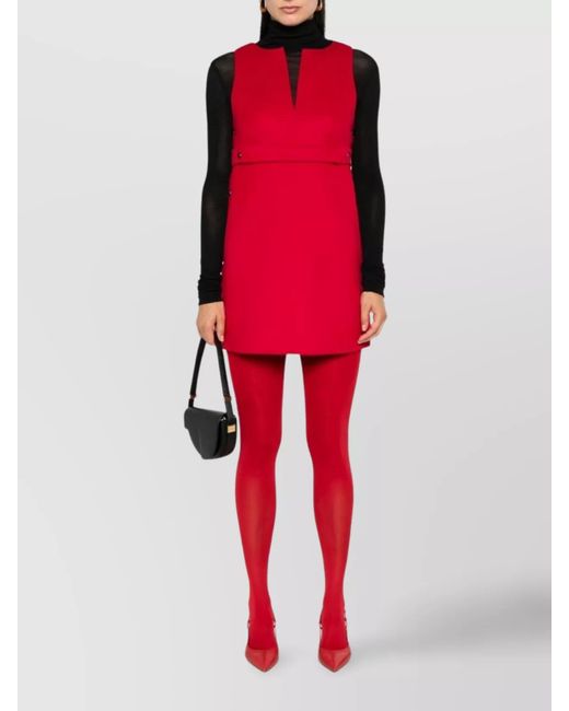 P.A.R.O.S.H. Red Wool Sleeveless Belted A-Line Mini Dress
