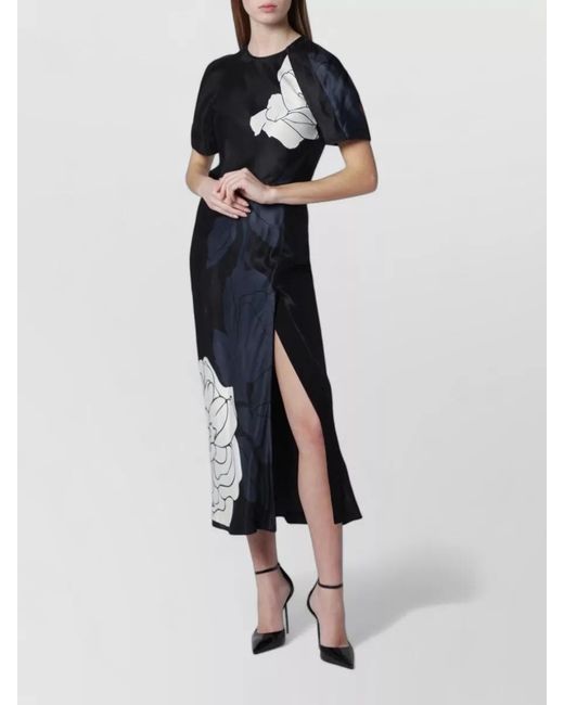 Victoria Beckham Blue Floral Satin Midi Dress