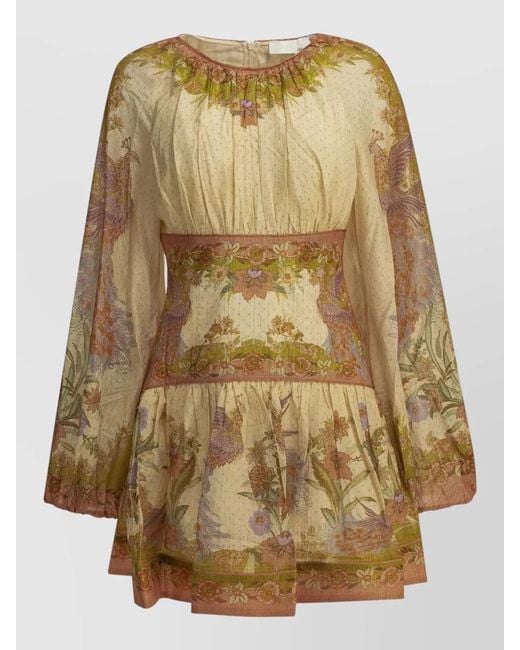 Zimmermann Natural Indra Dress Long Sleeves Floral Sheer