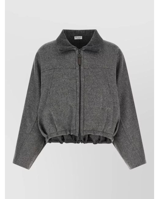 Brunello Cucinelli Gray Cropped Wool Jacket Drawstring Hem