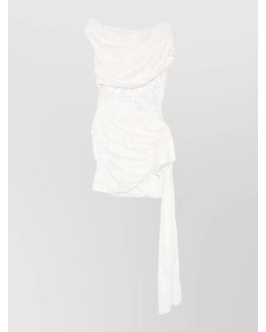 Self-Portrait White Rhinestone Lace One Shoulder Mini Dress