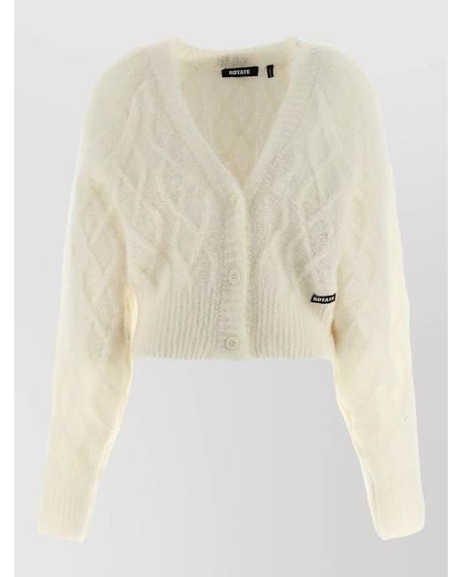 ROTATE BIRGER CHRISTENSEN Natural Fluffy Knit V-Neck Long-Sleeve Cardigan