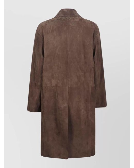 Max Mara Brown Long Jacket Notched Lapels Side Pockets