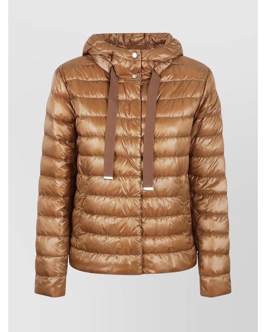 Herno Brown Quilted Hooded Jacket Drawstring Detail