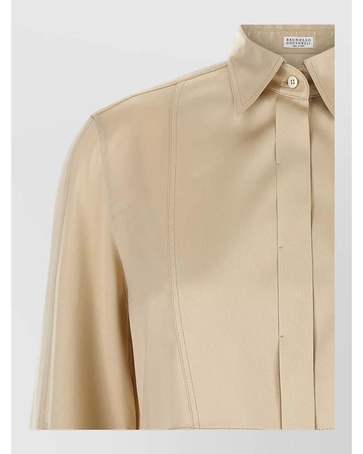 Brunello Cucinelli Natural Silk Shirt Stretch Satin Trompe Loeil