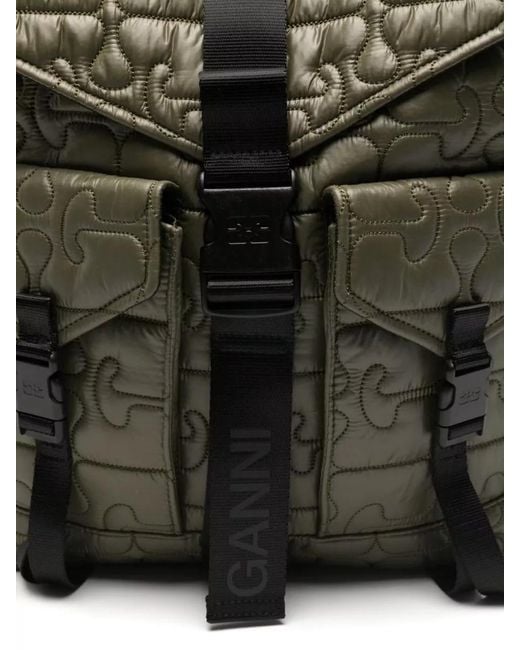 Ganni Gray Nylon Backpack Quilt Pattern Top Handle