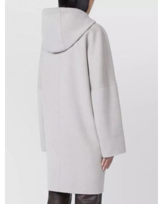 Max Mara White Hooded Long Coat Drop Shoulders Pockets