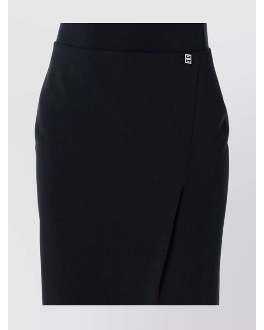 Givenchy Blue Wool Wrap Knee-Length Straight Skirt