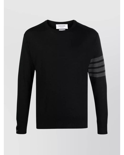 Thom Browne Black Fine-Knit Wool-Bar Crew-Neck Jumper for men