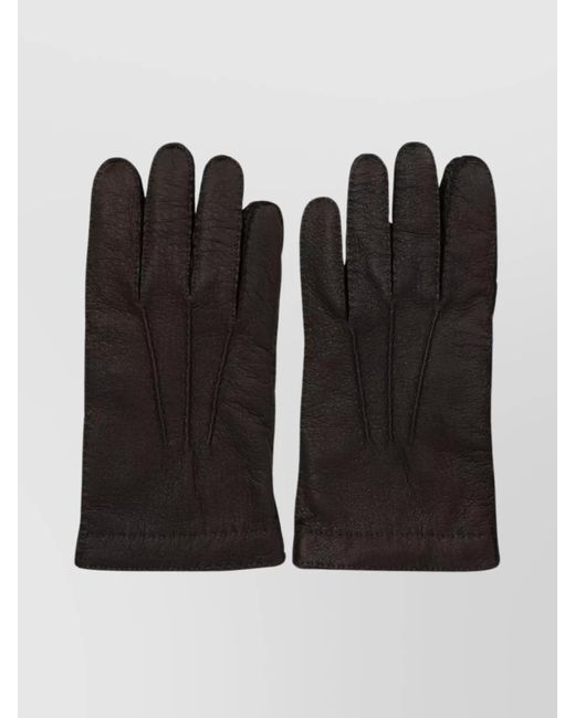 Restelli Black Leather Gloves for men
