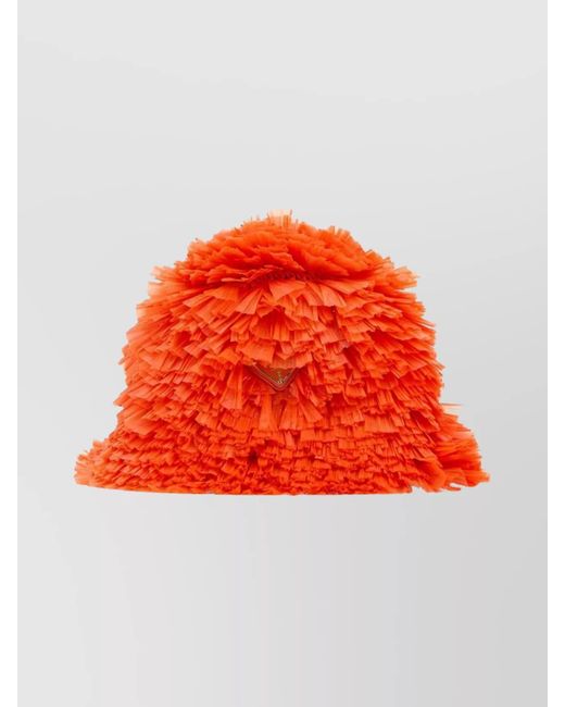 Prada Orange Raffia Embellished Bucket Hat