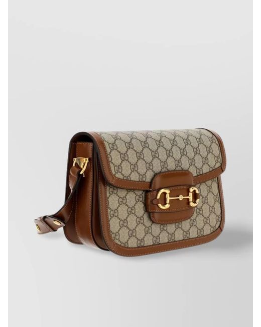 Gucci Brown Horsebit Calfskin Shoulder Bag With-Tone Hardware