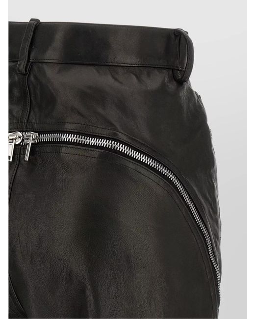 Rick Owens Black Leather High-Rise Trousers