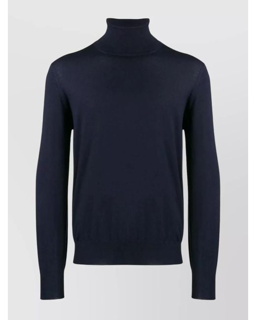 Brunello Cucinelli Blue Knit Turtleneck Sweater Ribbed Cuffs for men
