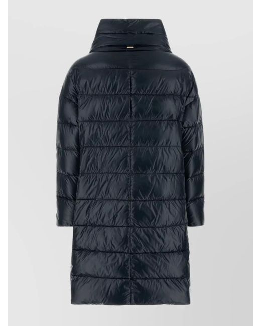 Herno Blue Long Puffer Quilted High Collar