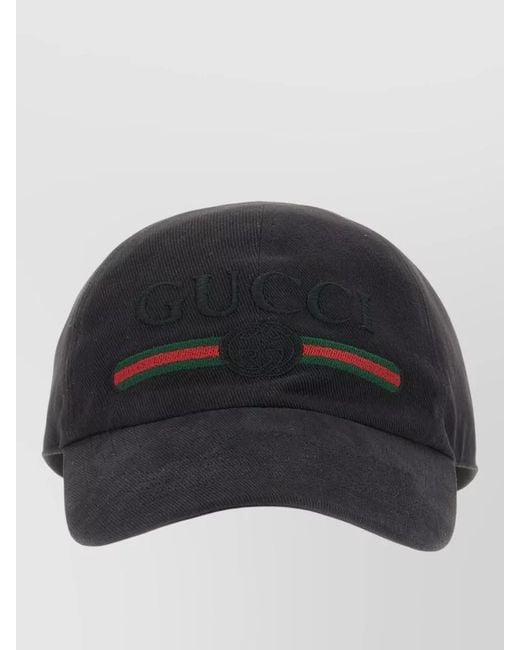 Gucci Black Cotton Baseball Cap Curved Brim Design for men