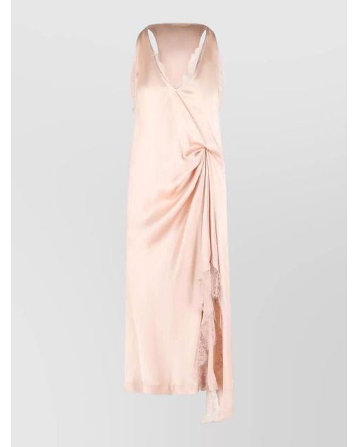 Maison Margiela Pink Silk Blend Draped Sleeveless Lace Midi Dress