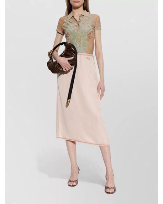 DIESEL Pink Midi Skirt Asymmetric Hem Side Slit