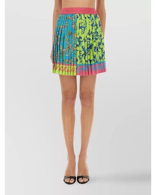 Versace Jeans Couture Green Printed Pleated Mini Skirt